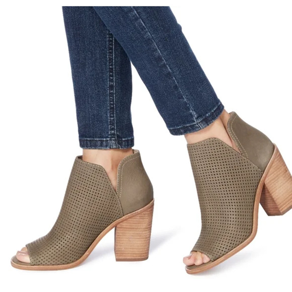 Steve Madden | Taupe Tala Perforated Nubuck Leather Open-Toe Ankle Booties - Picture 1 of 13